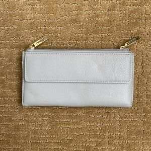 DOPP Grey Cosmopolitan Bifold Wallet Pebble Leather Zipper Snap Closure NWT